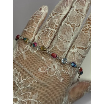 925 Sterling Silver Oyster Turquoise & Topaz Bracelet Length 6-8 Inch