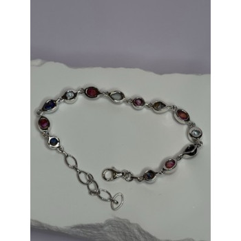 925 Sterling Silver Oyster Turquoise & Topaz Bracelet Length 6-8 Inch