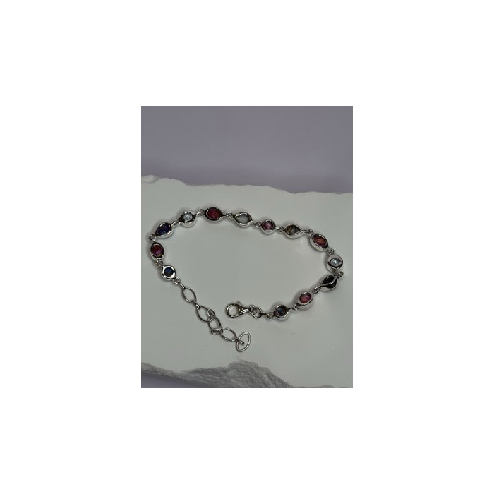 925 Sterling Silver Oyster Turquoise & Topaz Bracelet Length 6-8 Inch