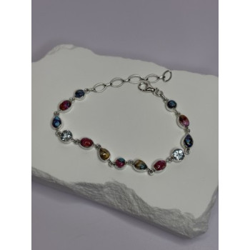 925 Sterling Silver Oyster Turquoise & Topaz Bracelet Length 6-8 Inch
