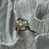 925 Sterling Silver Pearls & Ruby Ring Size 8