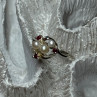 925 Sterling Silver Pearls & Ruby Ring Size 8