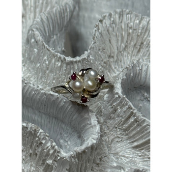 925 STERLING SILVER PEARLS & RUBY RING SIZE 8