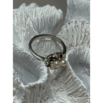 925 STERLING SILVER PEARLS & RUBY RING SIZE 8