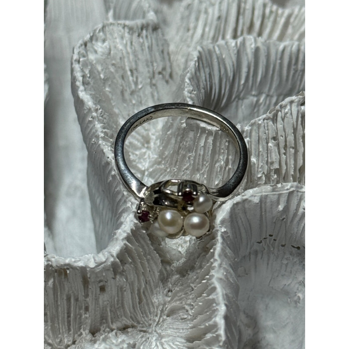 925 STERLING SILVER PEARLS & RUBY RING SIZE 8