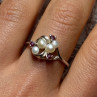 925 Sterling Silver Pearls & Ruby Ring Size 8