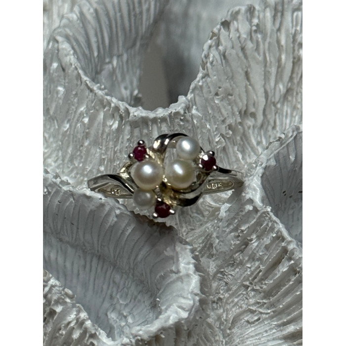 925 STERLING SILVER PEARLS & RUBY RING SIZE 8