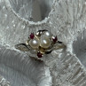 925 Sterling Silver Pearls & Ruby Ring Size 8