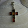 925 Sterling Silver Amber Cross Pendant Length 1.50 Inch