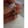 925 Sterling Silver Amber Cross Pendant Length 1.50 inch