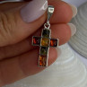925 Sterling Silver Amber Cross Pendant Length 1.50 Inch