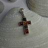 925 Sterling Silver Amber Cross Pendant Length 1.50 Inch