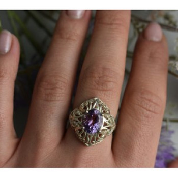 925 Sterling Silver Purple Tourmaline Ring Size 8