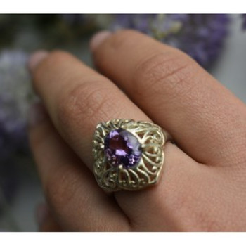 925 Sterling Silver Purple Tourmaline Ring Size 8