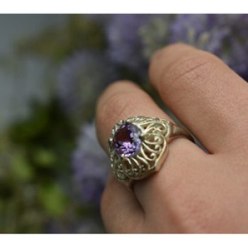 925 Sterling Silver Purple Tourmaline Ring Size 8