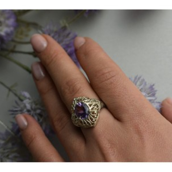 925 Sterling Silver Purple Tourmaline Ring Size 8