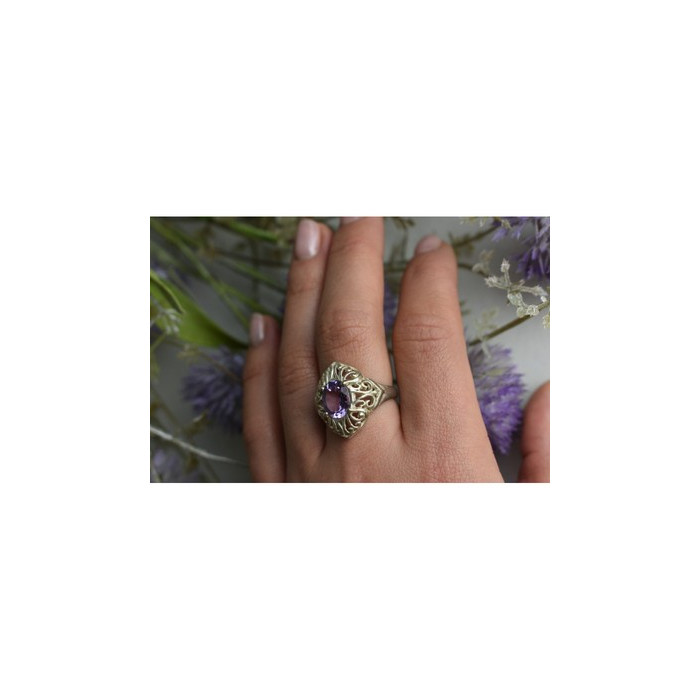 925 Sterling Silver Purple Tourmaline Ring Size 8