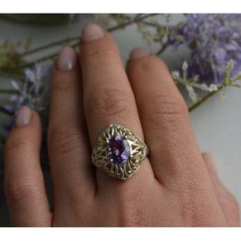 925 Sterling Silver Purple Tourmaline Ring Size 8