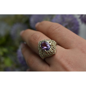 925 Sterling Silver Purple Tourmaline Ring Size 8
