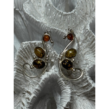 925 Sterling Silver Amber Earrings Length 2 Inch