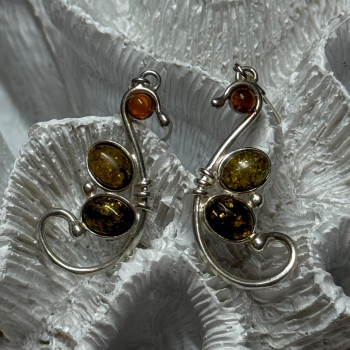 925 Sterling Silver Amber Earrings Length 2 Inch