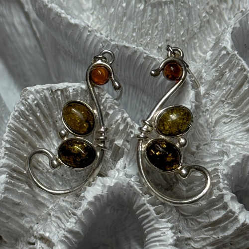 925 Sterling Silver Amber Earrings Length 2 Inch