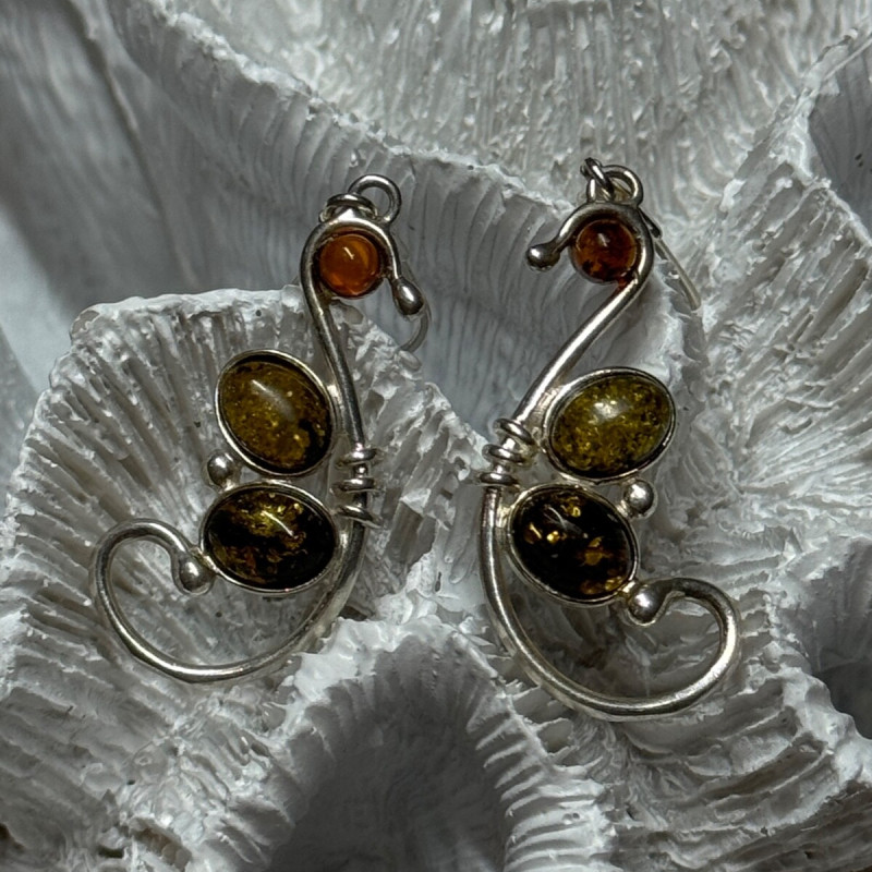925 Sterling Silver Amber Earrings Length 2 Inch
