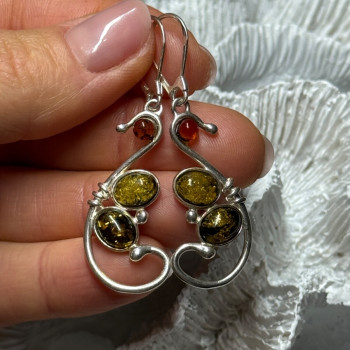 925 Sterling Silver Amber Earrings Length 2 Inch