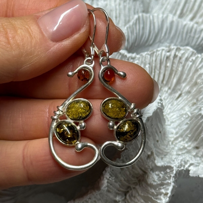 925 Sterling Silver Amber Earrings Length 2 Inch