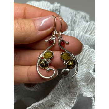 925 Sterling Silver Amber Earrings Length 2 Inch