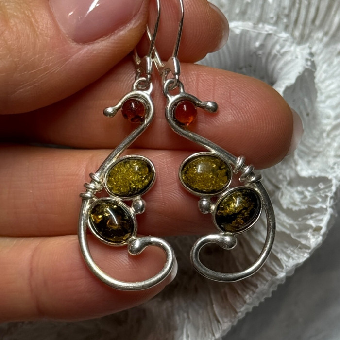 925 Sterling Silver Amber Earrings Length 2 Inch
