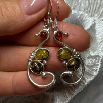 925 Sterling Silver Amber Earrings Length 2 Inch