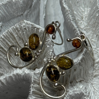 925 Sterling Silver Amber Earrings Length 2 Inch