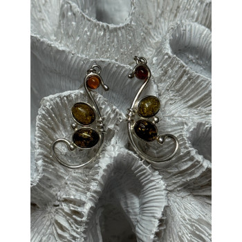 925 Sterling Silver Amber Earrings Length 2 Inch