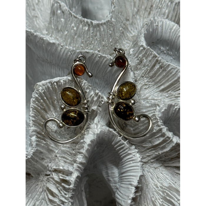 925 Sterling Silver Amber Earrings Length 2 Inch