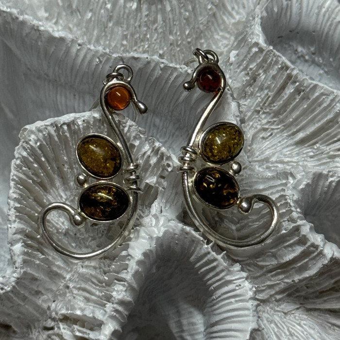 925 Sterling Silver Amber Earrings Length 2 Inch