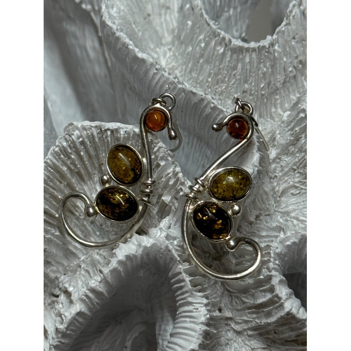 925 Sterling Silver Amber Earrings Length 2 Inch