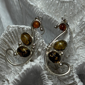 925 Sterling Silver Amber Earrings Length 2 Inch