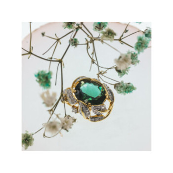 925 Sterling Silver Gold Plated Emerald & CZ Pendant