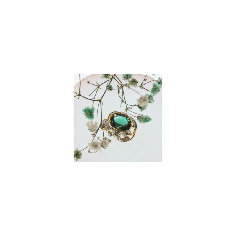 925 Sterling Silver Gold Plated Emerald & CZ Pendant