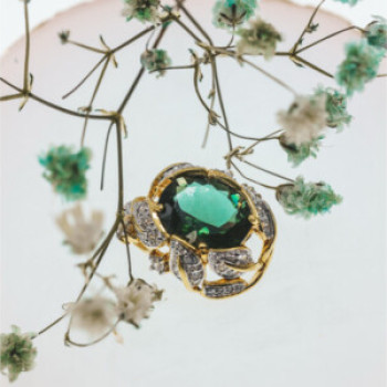 925 Sterling Silver Gold Plated Emerald & CZ Pendant