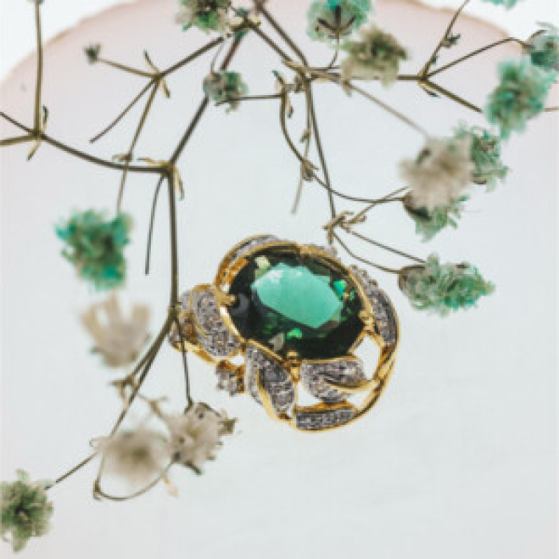 925 Sterling Silver Gold Plated Emerald & CZ Pendant