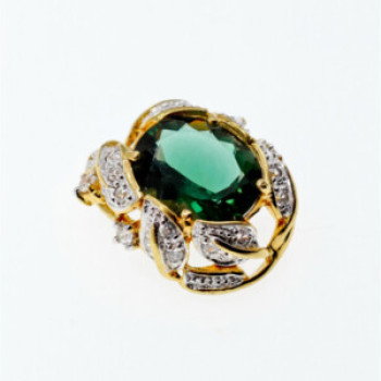 925 Sterling Silver Gold Plated Emerald & CZ Pendant
