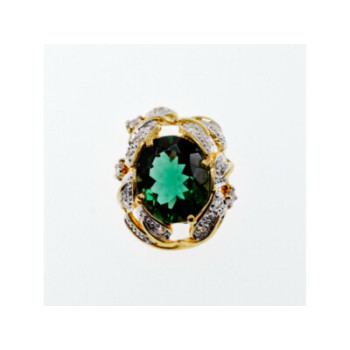 925 Sterling Silver Gold Plated Emerald & CZ Pendant