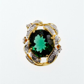925 Sterling Silver Gold Plated Emerald & CZ Pendant
