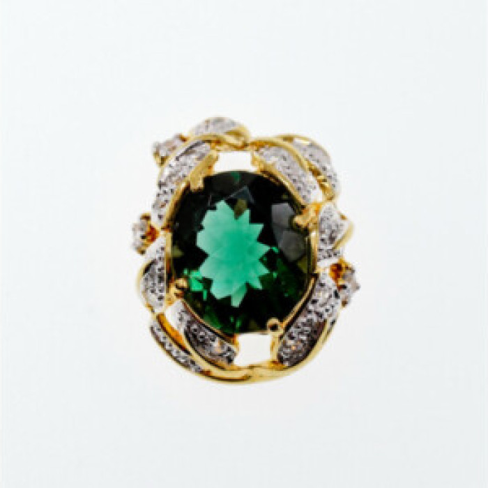 925 Sterling Silver Gold Plated Emerald & CZ Pendant