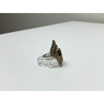 Vintage 925 Sterling Silver Garnet & Marcasites Ring Size 5.5