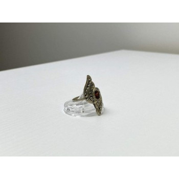 Vintage 925 Sterling Silver Garnet & Marcasites Ring Size 5.5