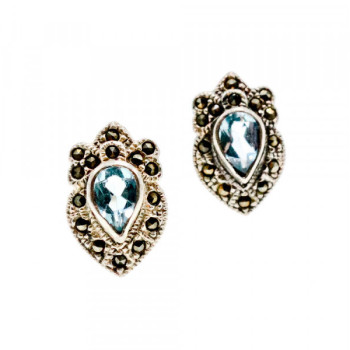 925 Sterling Silver Topaz & Marcasites Stud Earrings