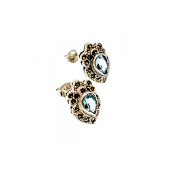 925 Sterling Silver Topaz & Marcasites Stud Earrings